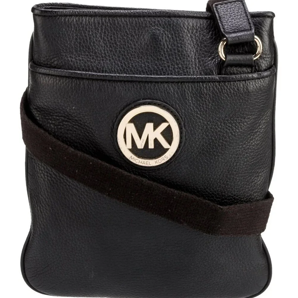 Michael Kors Black Fulton Pebbled Leather Crossbody Bag